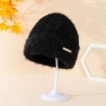 1頂女款柔軟舒適的純色針織帽子,保暖多功能,適用於秋冬休閒