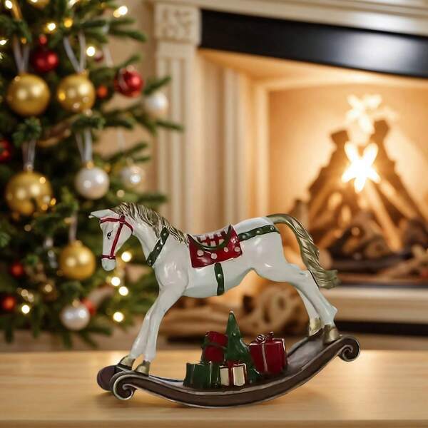 [Christmas Decorations] Vintage Red & Green Resin Carousel Horse Ornament,Christmas Tree Pendant | Ornament,Hand Painted Christmas Tree Topper, For Indoor/Outdoor Holiday Decor, Home Decoration, Holiday Home Decor | Rocking Horse Design | Handpainted Ornament, Horse Lover Christmas Gifts.