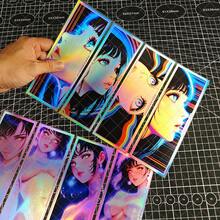 4pcs Anime Girl, JDM, Japanese, Otaku, ACGN Vaporwave Themed Laser Holographic Stickers, Suitable For Cars, Motorcycles, Laptops, Skateboards, Refrigerators, Nostalgic Decor