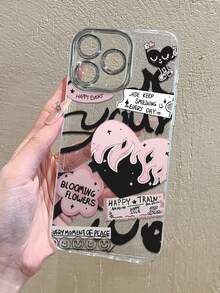 Black & Pink Heart Shaped Shockproof Phone Case Compatible With IPhone 11 Pro Max, 16 Pro Max, 15 Pro, 14 Plus, 13, 12, 11, 13 Pro Max, 12 Pro - Fine Pores Transparent Fine Flash - View 2