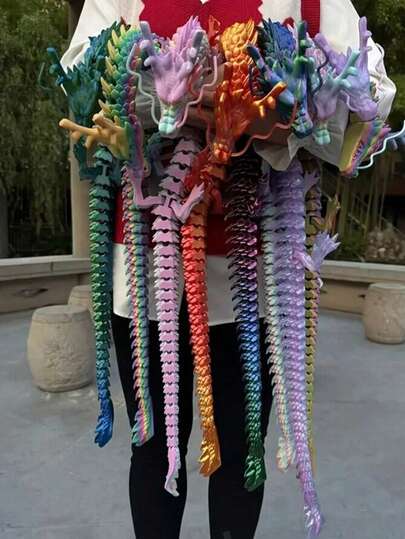 2pcs Chinese Dragon Statue, 35.43 Inches And 23.62 Inches, 3D Printed Jointed Design, Flexible Joints, Home & Auto Decor, Desktop Display, Creative Collectible Toy, Holiday Gift