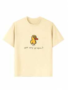 青少年女孩休闲图案印花圆领短袖 T 恤，夏季上衣 - 杏色 - 查看 3