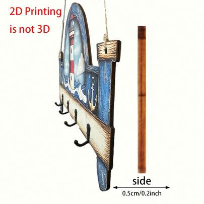 2D Flat Ocean Lighthouse Minimalist Multicolor Wooden Key Holder With 4 Metal Hooks For Wall Decor, Porch Decoration, And Room Accent, Coastal Themed Home Organizer For Hallways, Entryways, Living Rooms, Bedrooms, And Villa Entrances, Measures 9.84 X 7.87 Inches, Lightweight And Easy To Mount, Inspiring Seaside Calm For Spring And Summer Home Styling