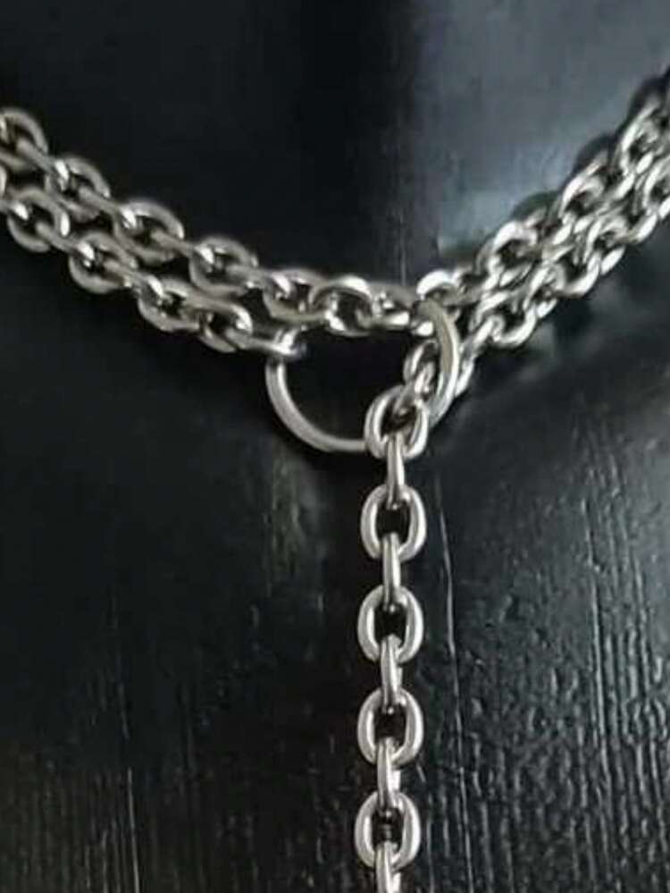 朋克耳钉项链，哥特式珠宝，蝙蝠，夸张，嬉皮，Y2K，夜店，O 形环，设计感，男女颈链 - 銀色 - 查看 5