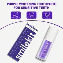 1 pieza Pasta de dientes blanqueadora de color púrpura, sabor a menta, blanqueamiento dental, aliento fresco, limpieza profunda, tamaño de viaje 30ml - Morado - Ver 9
