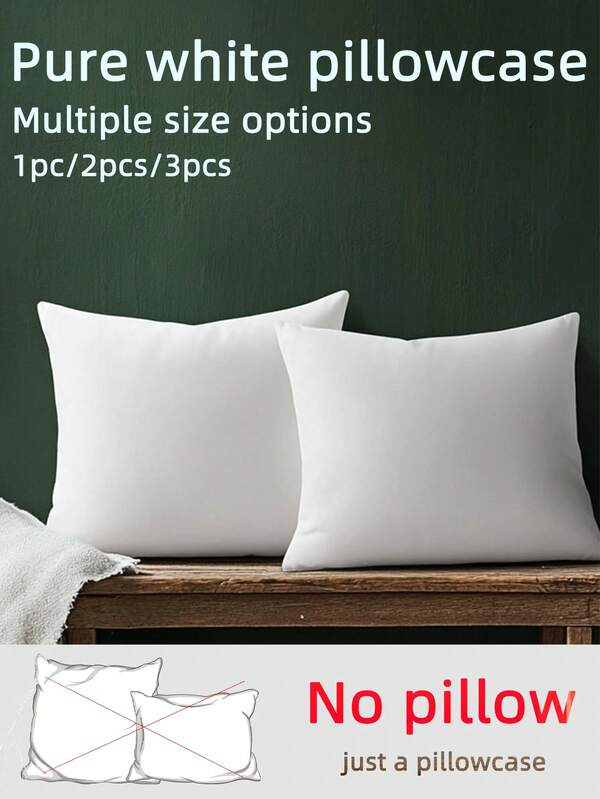 1 pieza/2 piezas/3 piezas Fundas de almohada blancas puras, suaves y lisas, estilo clásico, ligeras y lavables a máquina con cierre invisible de cremallera, adecuadas para sofá, sala de estar, decoración del dormitorio, 4 opciones de tamaño: 30*50cm/40*40cm/45*45cm/50*50cm (sin relleno de almohada)