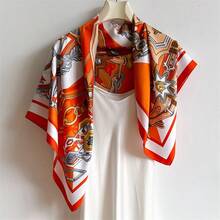 1条女士新款90厘米大方巾，复洛克风格仿丝提花头巾/披肩，百搭连衣裙 - 多色 - 查看 16