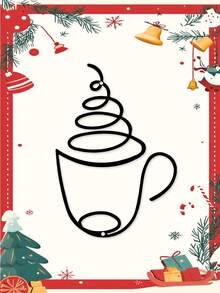 1PC Metal Coffee Cup Decor, Minimalist Line - Art Design, Adds Cozy Vibes. Perfect For Kitchen, Cafe, Office, Home Decor. Christmas Decorations Room Decor Christmas