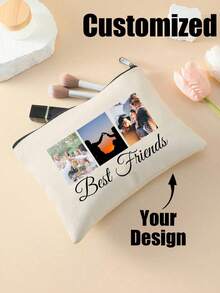 个性化定制姓名化妆包，可印制家人朋友照片的定制手提袋，独特设计（照片、风景、插画），定制趣味圣诞礼物，朋友主题生日/新娘送礼会礼物