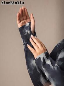 XianBinXiu 1 套扎染瑜伽裤和紧身舒适健身上衣，加大码女式运动套装，适合健身和跑步 - 彩色 - 查看 7