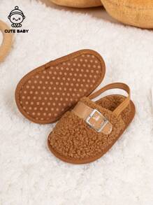Cute Infant Fleece Slip-On Indoor Soft Bottom Slippers - Brown - View 9