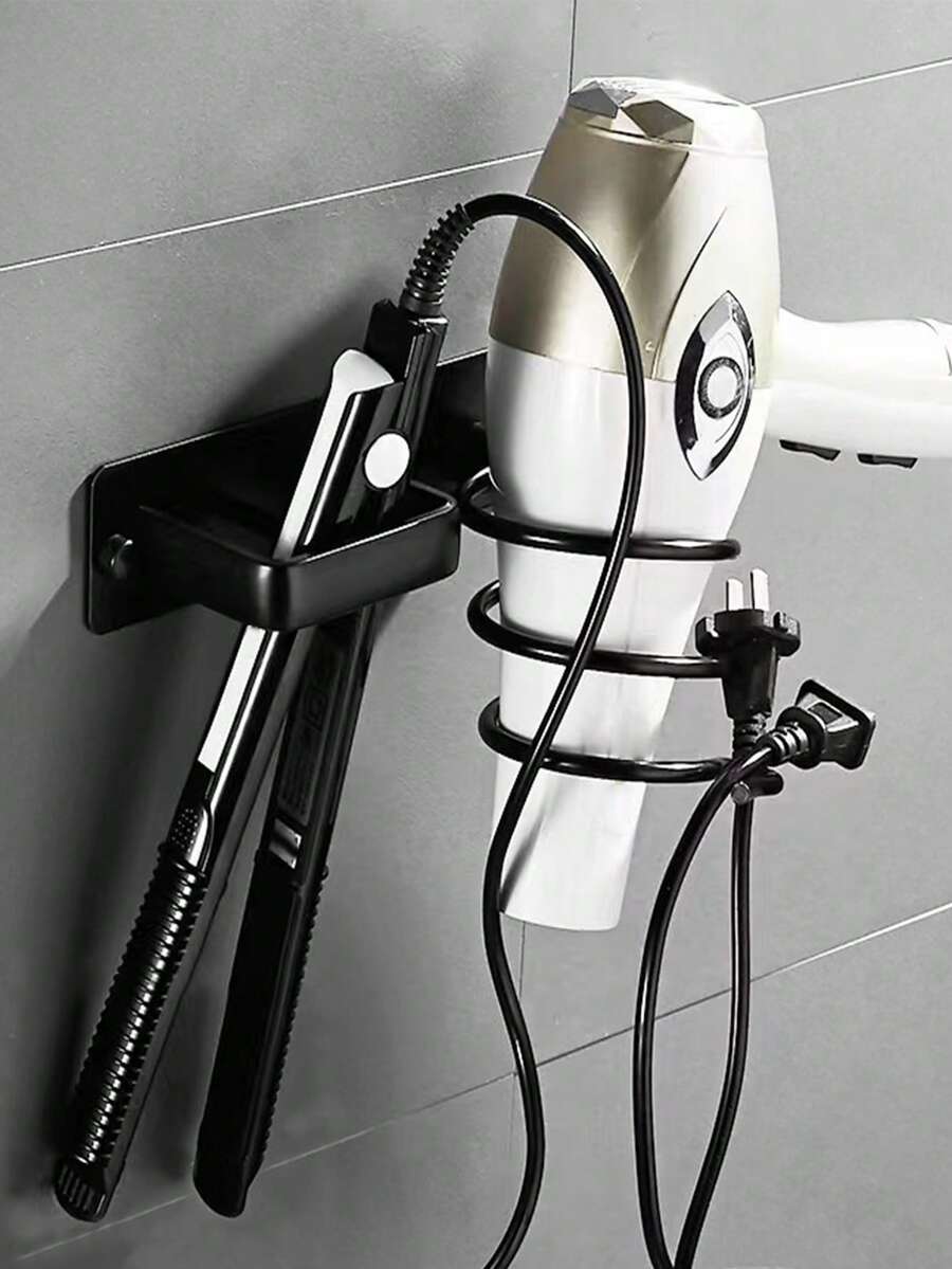 Giá đỡ máy sấy tóc phòng tắm, giá để đồ phòng tắm không cần khoan/có lỗ, giá đựng máy sấy tóc đa chức năng, giá đỡ máy uốn và duỗi tóc bằng hợp kim nhôm, phụ kiện phòng tắm mới - Nhiều màu - Xem 1