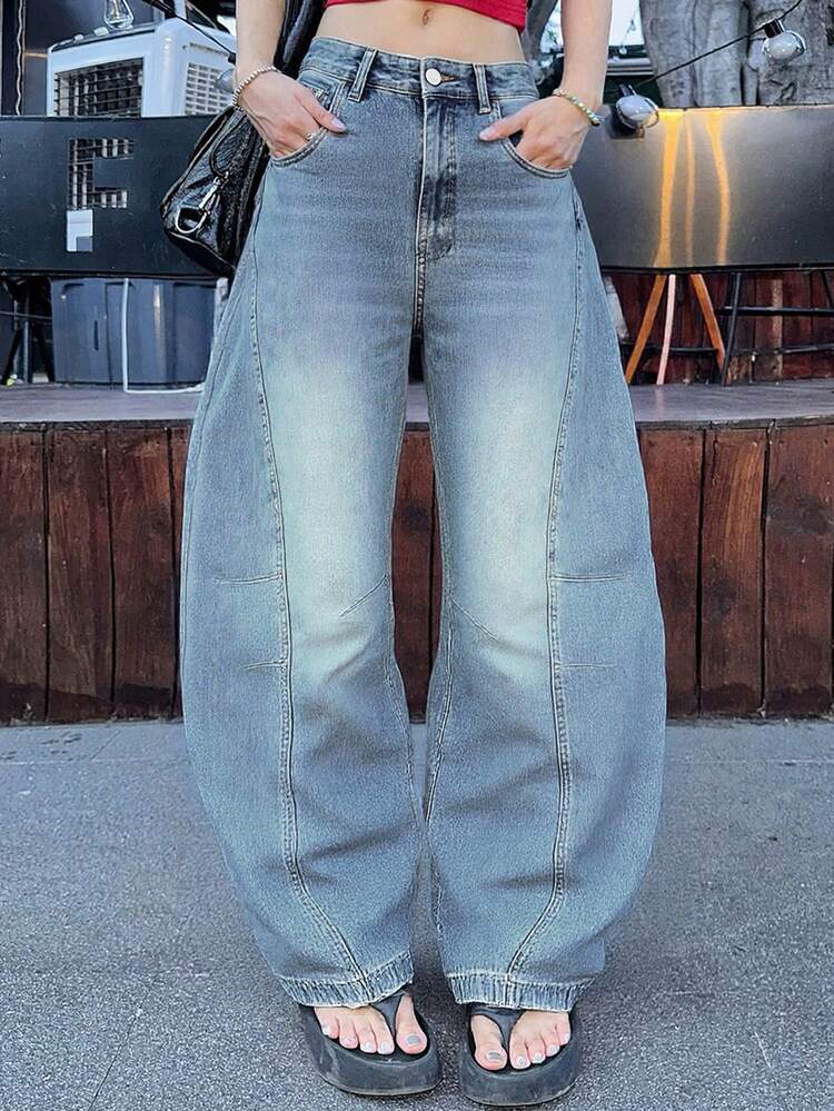 Wide Leg Barrel Jeans Y2K Style Vintage Relaxed Fit Denim Pants Autumn Winter Fashion Statement Pants Casual - Light Wash - View 4