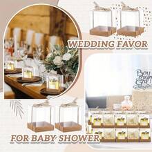 20pcs/Pack Elegant Transparent Gift Boxes - Stackable Clear Cube Boxes With Kraft Paper Bottom Tray And Jute Rope Decor - Suitable For Weddings, Birthdays, Baby Showers - Candle Decoration Boxes - Jewelry Display Boxes - Favor Packaging - Multicolor - View 8