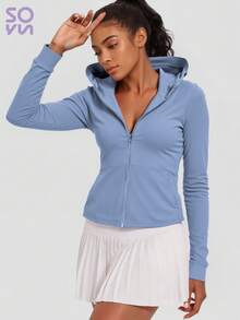 Soyun 女士宽松连帽外套，适合户外活动、旅行、休闲穿着、聚会、办公室、健身房等场合。 - 藍色 - 查看 4