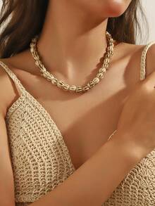 1pc Boho Style Round Geometric Ceramic Pumpkin Bead Handmade Beaded Necklace With Stainless Steel Chain & Lobster Clasp, Gift For Women, Suitable For Daily Wear And Holidays