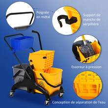 Chariot de nettoyage et accessoires - Jaune citron - Voir 4