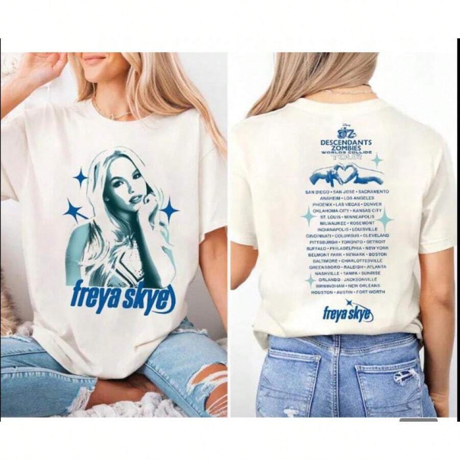 Descendants Zombies Worlds Collide Tour Freya Skye T-Shirt, Summer Tour 2025 Shirt, Zombies 4 Tour Summer Music Festival - 白色 - 查看 1