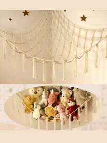 1pc Woven Toy Storage Net Bag, Triangular Toy Net Bag, Wall Corner Storage Net Bag For Bedroom - Multicolor - View 2