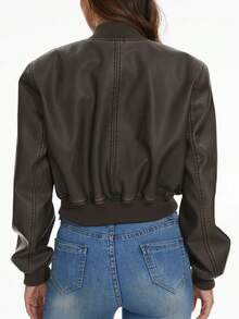 Jaquetas de Couro Sintético para Mulheres, Casaco Externo de Motociclista Preto de Motocicleta PU