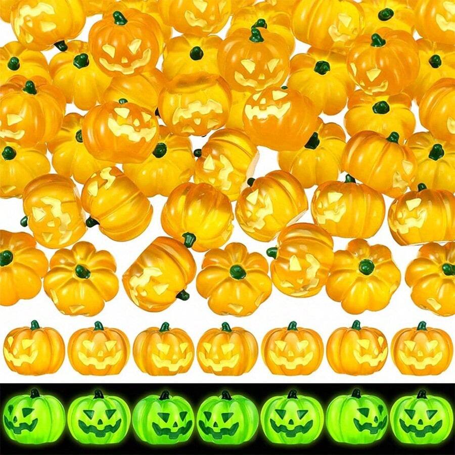 10 buc/20 buc decorațiuni dovleci care strălucesc în întuneric - felinare Jack-O'-Lanterns cu ochi verzi accentuați, fără sursă de alimentare, dovleci realiști mici, potriviți pentru Halloween, Ziua Recunoștinței, centre de masă pentru casă sau sufragerie - material rășină (12 buc), decor de Halloween, strălucește în întuneric, detalii lucrate manual, esențial pentru cumpărături de sărbători, decor pentru casă, decor pentru cameră