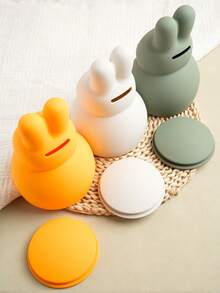 1pc Print On Demand Personalized Customization Name Silicone Rabbit Piggy Bank Custom Coin Bank Cute Rabbit Shape Children Products Practical Gifts For Kids Money Box Back To School - Multicolor - View 5