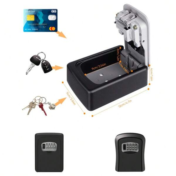 Key Lock Box Wall Mounted,Weatherproof Wall-Mounted Key Lock Box 4 Digit Combination Lockbox For Outside, House Keys - 5/8 Keys Capacity, Key Safe Security Storage Lock Box For Indoor, Outdoor, Garage, Garden, Store (Grey/Black 1Pack)