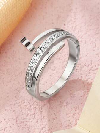 1 st silverfärgat klassiskt nagelband med kontinuerlig zirkonia i rostfritt stål för kvinnor, lämpligt för dagligt bruk, fester och presenter