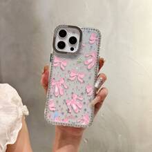 1 pieza Funda de teléfono con lazo rosa de moda y patrón de estrella de rhinestone, resistente a la suciedad, anti-contaminación, carcasa dura de PMMA a prueba de golpes, funda de teléfono personalizada compatible con Apple 11, 11 Pro, 11 Pro Max, 12, 12 Pro, 12 Pro Max, 13, 13 Pro, 13 Pro Max, 14, 14 Pro, 14 Pro Max, 14 Plus, adecuada como regalo para novia, familia, amigos, abuelos, parejas, aniversario, cumpleaños, graduación, boda, baile de graduación, Día de la Madre, Día del Padre