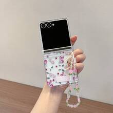 Summer Phone Case Cute Tulip Design Transparent Foldable Phone Case With Chain Compatible With Samsung Galaxy Z Flip3 5G/Galaxy Z Flip 4 5G/Galaxy Z Flip 5 5G/Galaxy Z Flip 6 5G, Stylish Hard Cover For Women