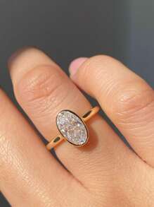 1pc Fashionable Cubic Zirconia Oval Center Stone Women's Commuter Ring - Personalized Rings - View 2