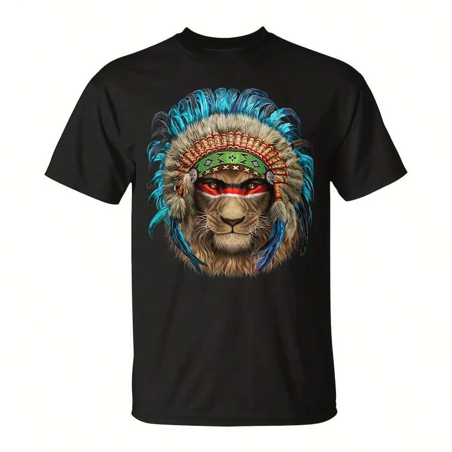 Alpha Lion In Nat Headdress T-Shirt - 黑色10 - 查看 1