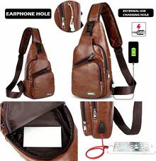 Men's Sling Bag With USB Charge Port - Stylish Multi-Way Shoulder Bag With Large Capacity, 4 Compartments For Organized Storage, Adjustable Strap For Hiking, Gym, Travel  Everyday Carry, Secure Sports Backpack For Men Teens - màu nâu - Xem 6