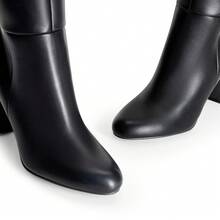 Women's Chunky Heel Knee High Boots Side Zipper Tall Boots Round Toe Solid Color Fashionable Sexy Long Boots For Autumn/Winter - 黑色 - 查看 6