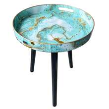 طاولة جانبية دائرية بطراز بوهيمي مع أرجل خشبية قابلة للفك - مثالية للاستخدام في الخارج والشرفة وغرفة النوم للاسترخاء | سهلة التركيب