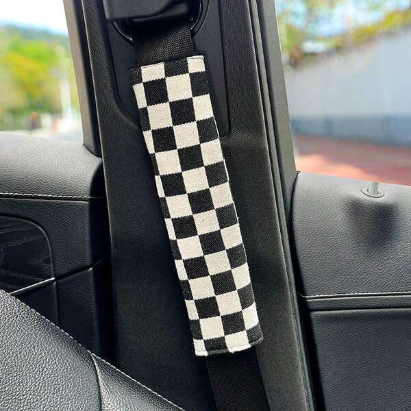 2 piezas Funda protectora de cinturón de seguridad de coche con diseño de tablero de ajedrez, funda suave de protección para el hombro, accesorios interiores de coche, funda para cinturón de seguridad, accesorios de coche