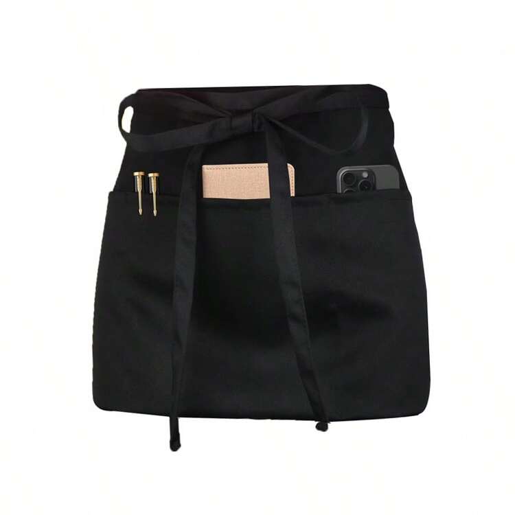 1 قطعة من الوسط المريلة السوداء للنادلات والنادلين، مع 3 جيوب، مريلة نادل/نادلة للمنزل والحياة والتنظيف المنزلي، ملابس واقية - الأسود - مشاهدة 7