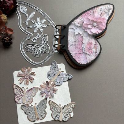 1 pieza Troquelado con forma de mariposa creativa, plantilla de acero al carbono elegante, molde de perforación de acero al carbono vintage preciso para manualidades DIY de estampado y corte, adecuado para scrapbooking, diarios, álbumes, tarjetas, decoración de tarjetas de felicitación