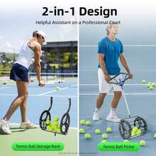 Rainaut Tennis Ball Picker, Tennis Ball Hopper, Tennis Ball Hopper For Tennis Coaches And Players, Maximum Capacity: About 80 Tennis Balls - Black+Silver - View 1