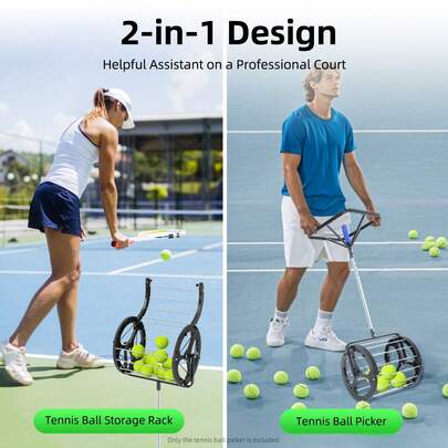 Rainaut Tennis Ball Picker, Tennis Ball Hopper, Tennis Ball Hopper For Tennis Coaches And Players, Maximum Capacity: About 80 Tennis Balls