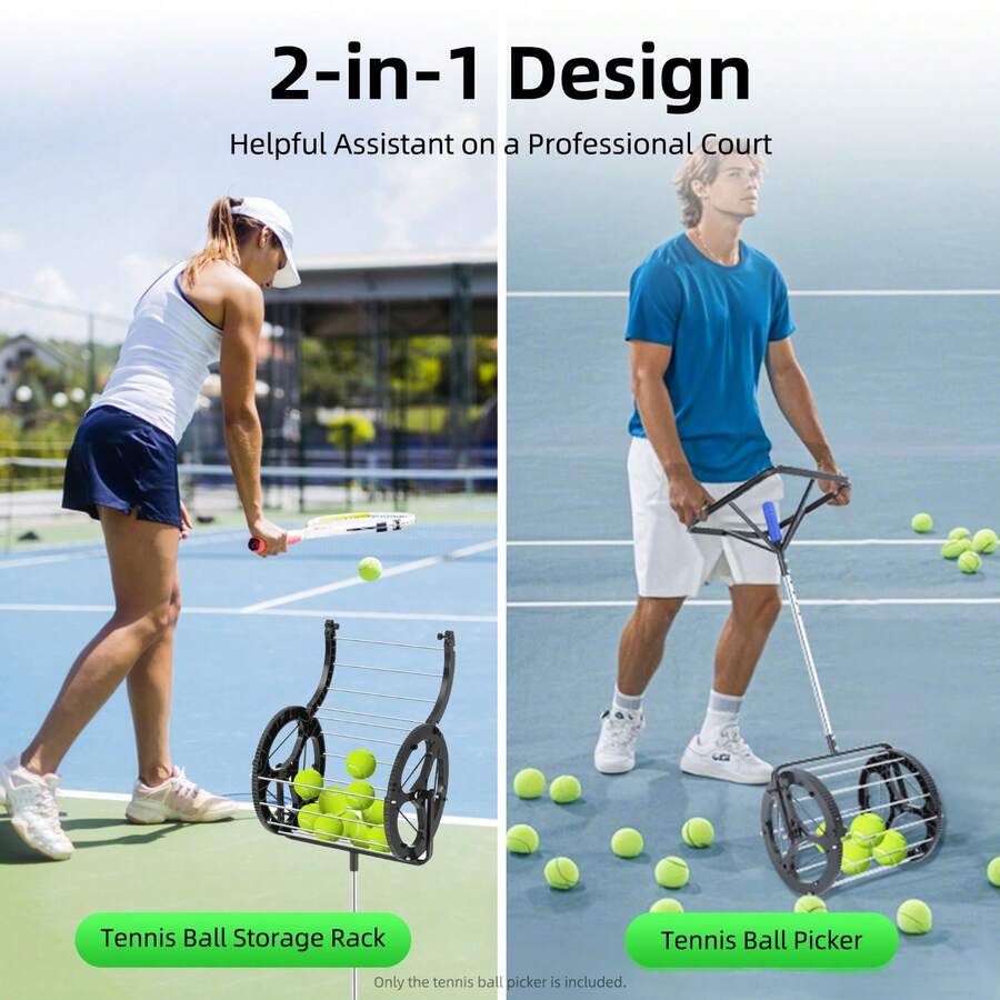 Rainaut Tennis Ball Picker, Tennis Ball Hopper, Tennis Ball Hopper For Tennis Coaches And Players, Maximum Capacity: About 80 Tennis Balls - Black+Silver - View 1