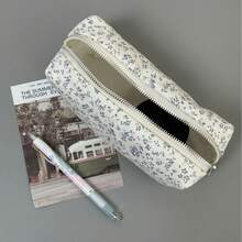 简约花卉铅笔盒，学生桌面文具收纳袋，自然风化妆包，返校必备，笔，学习用品，返校用品，优雅学习用品，办公用品，精美礼品，女孩背包，入学，桌面收纳盒，化妆包 - 紫羅蘭 - 查看 2