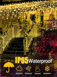 1pc Solar-Powered String Lights, 97/160 LED Solar Icicle String Lights, Outdoor Waterproof Fairy Lights ,Curtain String Light For Garden, Yard, Halloween, Christmas, Thanksgiving, Parties, Camping, Weddings & Birthdays - Waterproof, 8 Flashing Modes