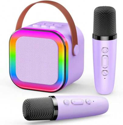 Karaoke Machine 2 Microphones Birthday Gift, Microphone And Speaker All-In-One Wireless Microphone Karaoke Family Singing Home KTV Smart Light Bluetooth Speaker Portable Wireless Karaoke Speaker With Wireless Microphone, Stereo KTV Speaker System, Wireless Speaker With Colored LED Light, Karaoke Machine Suitable For Outdoor, Sports, Travel