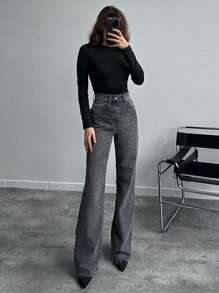 SQUALO Jeans de mujer sexy de lavado gris oscuro con estampado de leopardo brillante para salir