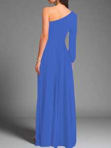 Vestido Formal  Liso    Fiesta  Elegante  Casual  Sexy    Abertura alta    Ideal Para  Formal y de Noche Oficina  Boda Estilo Romántico De San Valentín - Azul Rey - Ver 4