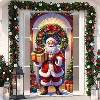2D Santa Claus Door Decor - Made Of Elastic Nylon, Easy To Install And Clean, Fits 35x79 Inches - Perfect Choice For Holiday Home Decoration