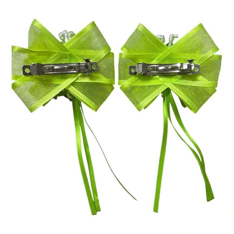Moño Para Cabello Niña Escolar 1 par accesorios moño cabello niñas props Halloween disfraz creativo grupo fiesta temática decoración especial noche brujas accesorios props grupo familiar evento creativo Halloween decoración escolar - Verde Lima - Añade 2