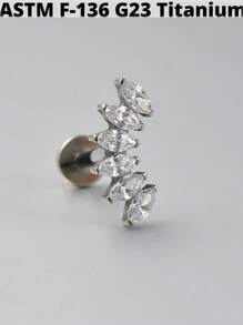 1 件 G23 钛金五角形锆石唇钉内螺纹 CZ 耳钉耳软骨耳屏耳轮耳环耳垂穿孔珠宝 - 如圖 - 查看 15