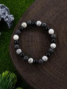 8mm Men's Fashion Casual Beaded Bracelet Map Jasper & Lava Stone & Obsidian Crystal Healing Power Bracelet, Natural Stone Bracelet, Spiritual Clarity And Focus Jewelry Gift